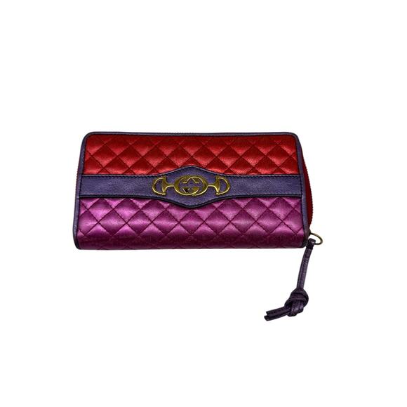 Gucci Laminated Nappa Trapuntata Zumi Zip Around Wallet Rosso Fuxia Bizantin - Picture 1 of 6